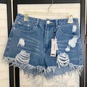Distressed Blue Denim Shorts